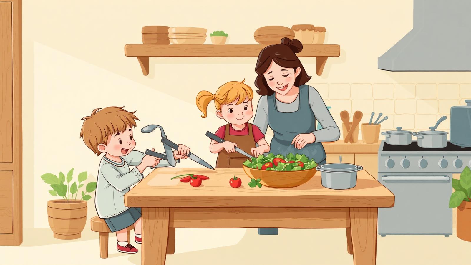 מטבח טיפולי לילדים במודיעין — ילדים חותכים ירקות עם מנחה